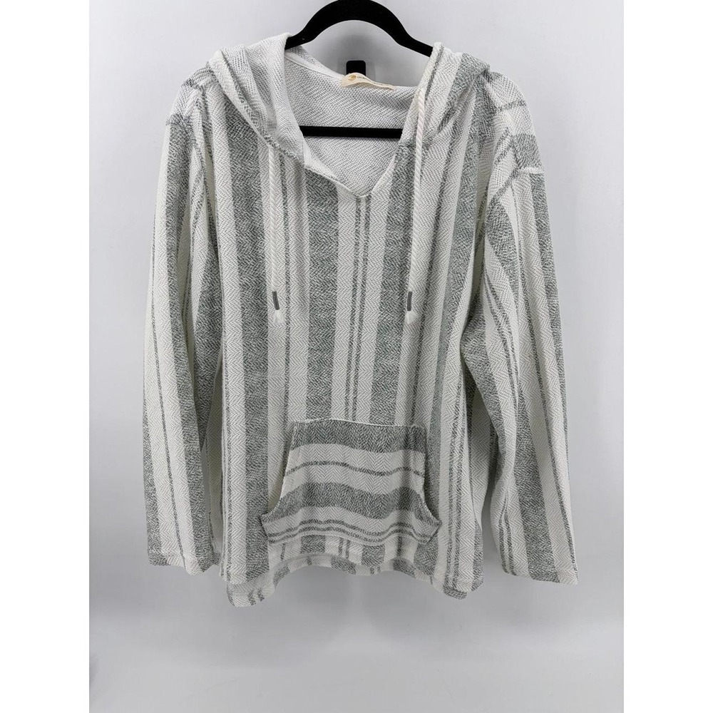 Ocean Drive, White Gray Baja Hoodie, Stripe Pattern, Women's Size XL, Pre-Owned